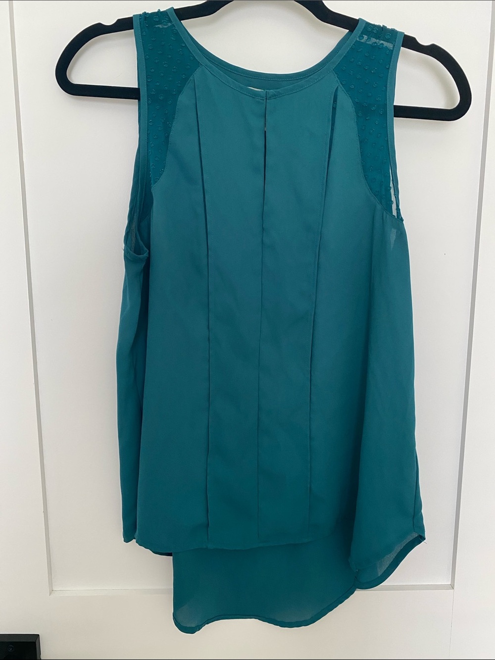 Teal Sleeveless Chiffon Panel Tank